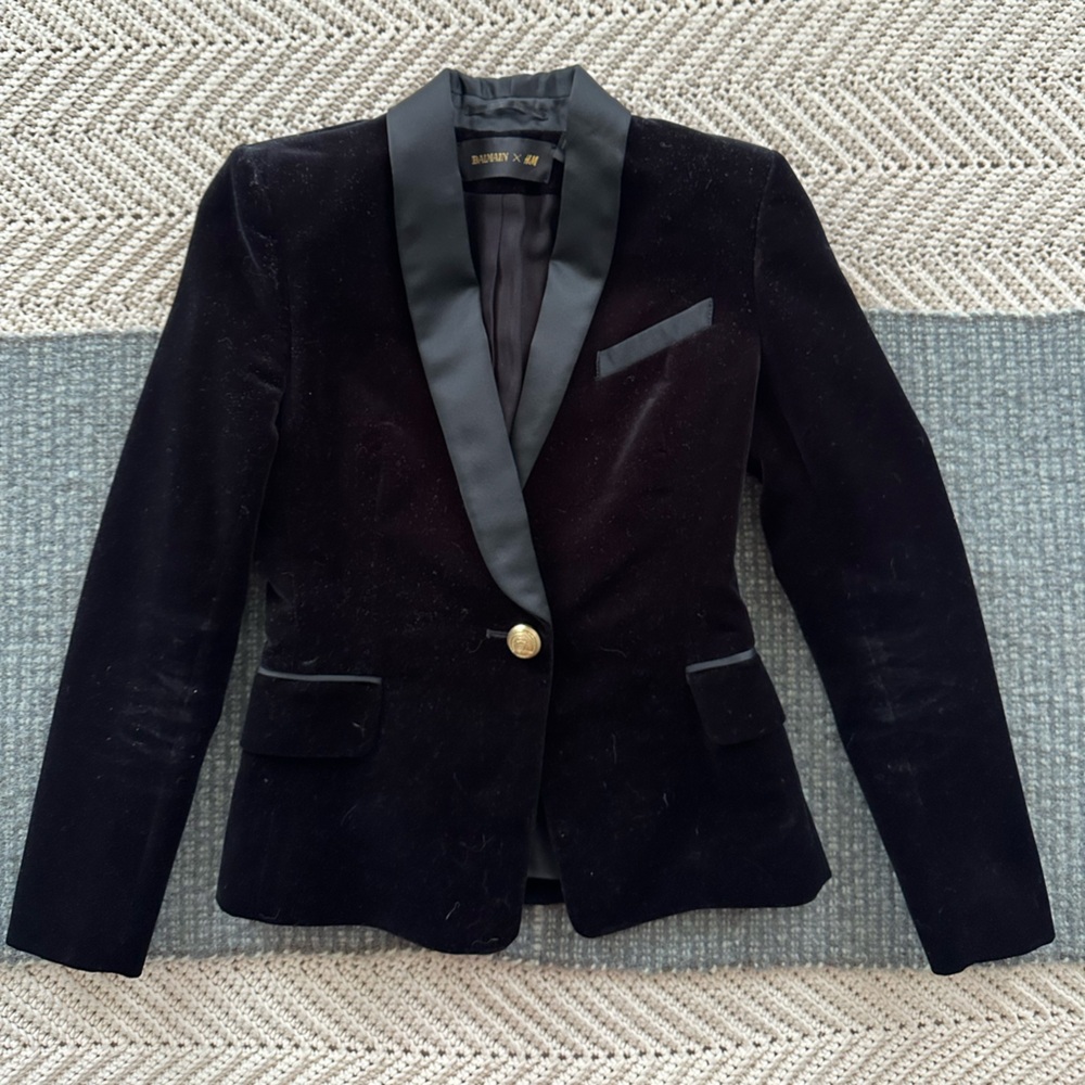 Balmain x h&m black velvet blazer size 8